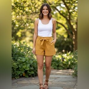 Mustard Yellow Paperbag Waist Tie-Front Shorts - Size Large